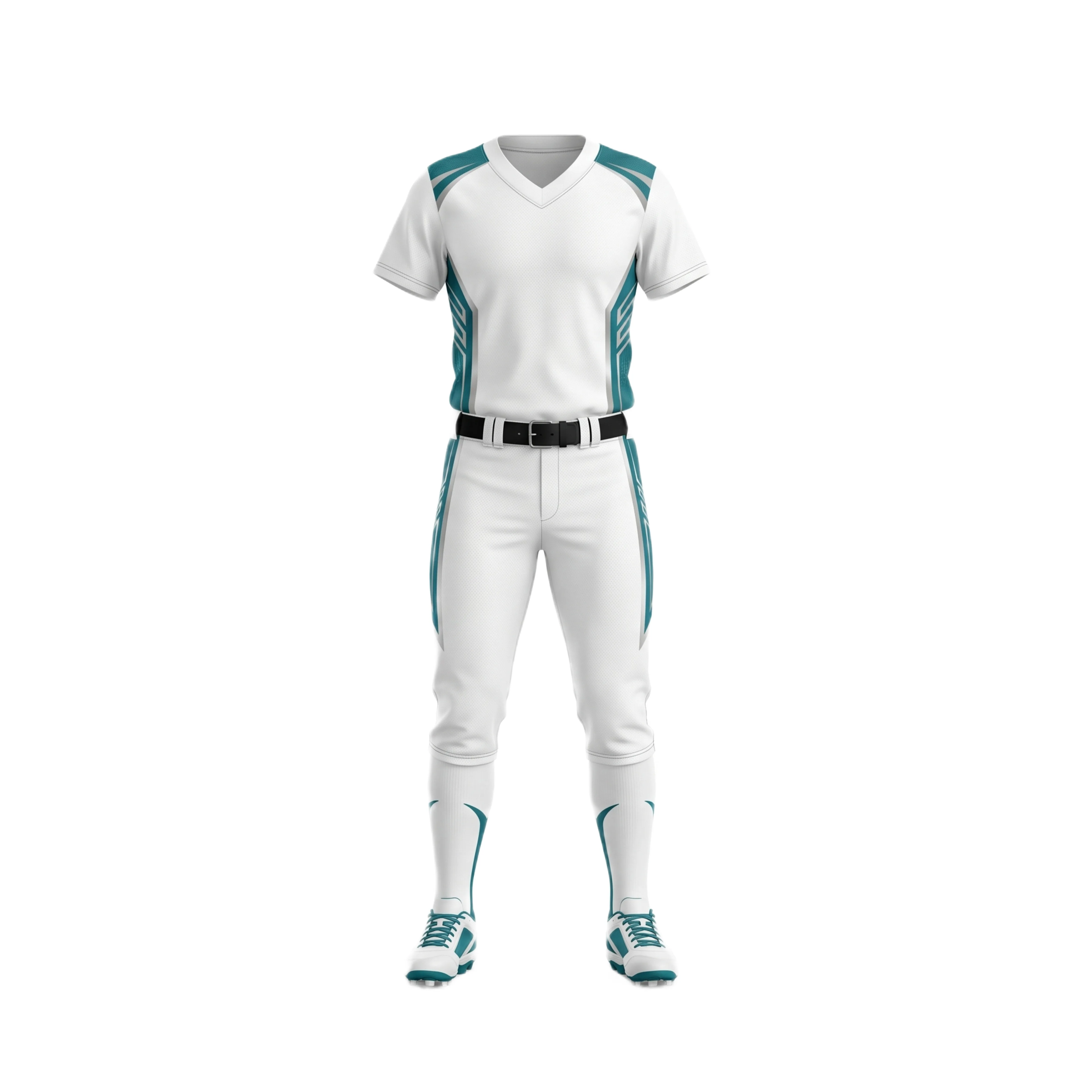 White & Teal V-Neck Softball Jersey with Matching Pants Uniform