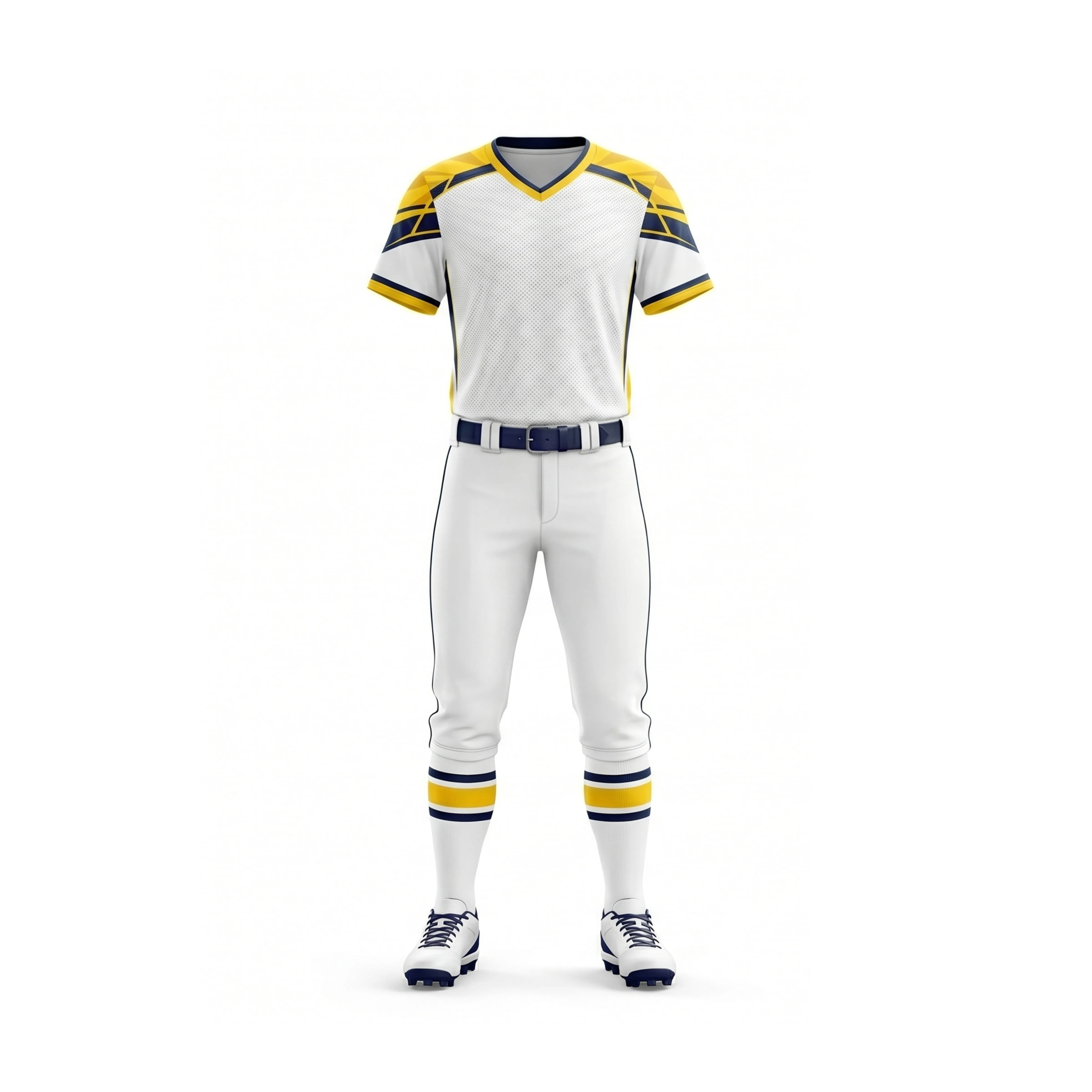 White, Yellow & Navy V-Neck Softball Jersey & Pant Uniform Set