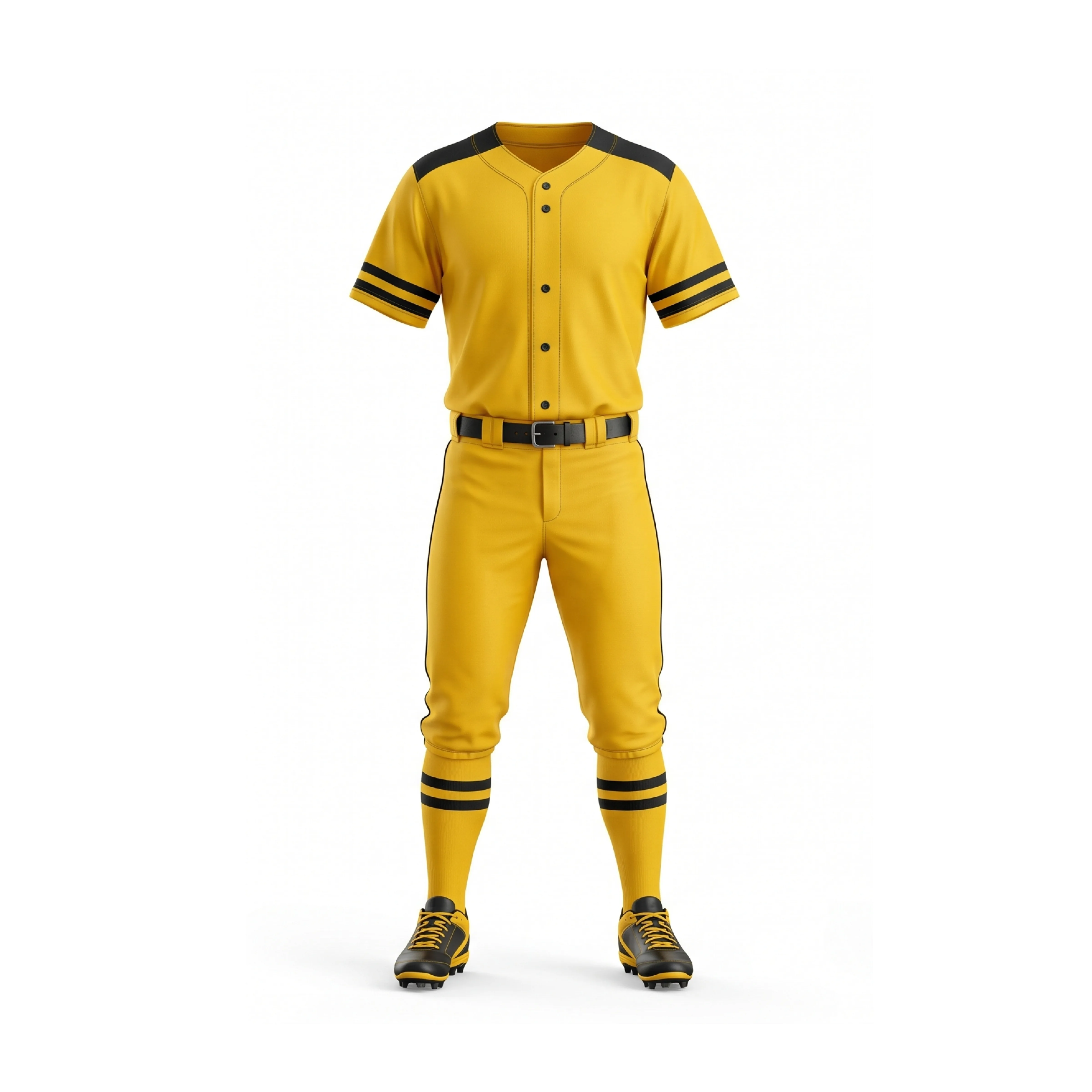 Yellow & Black Short Sleeve Baseball Uniform Set with Cleats