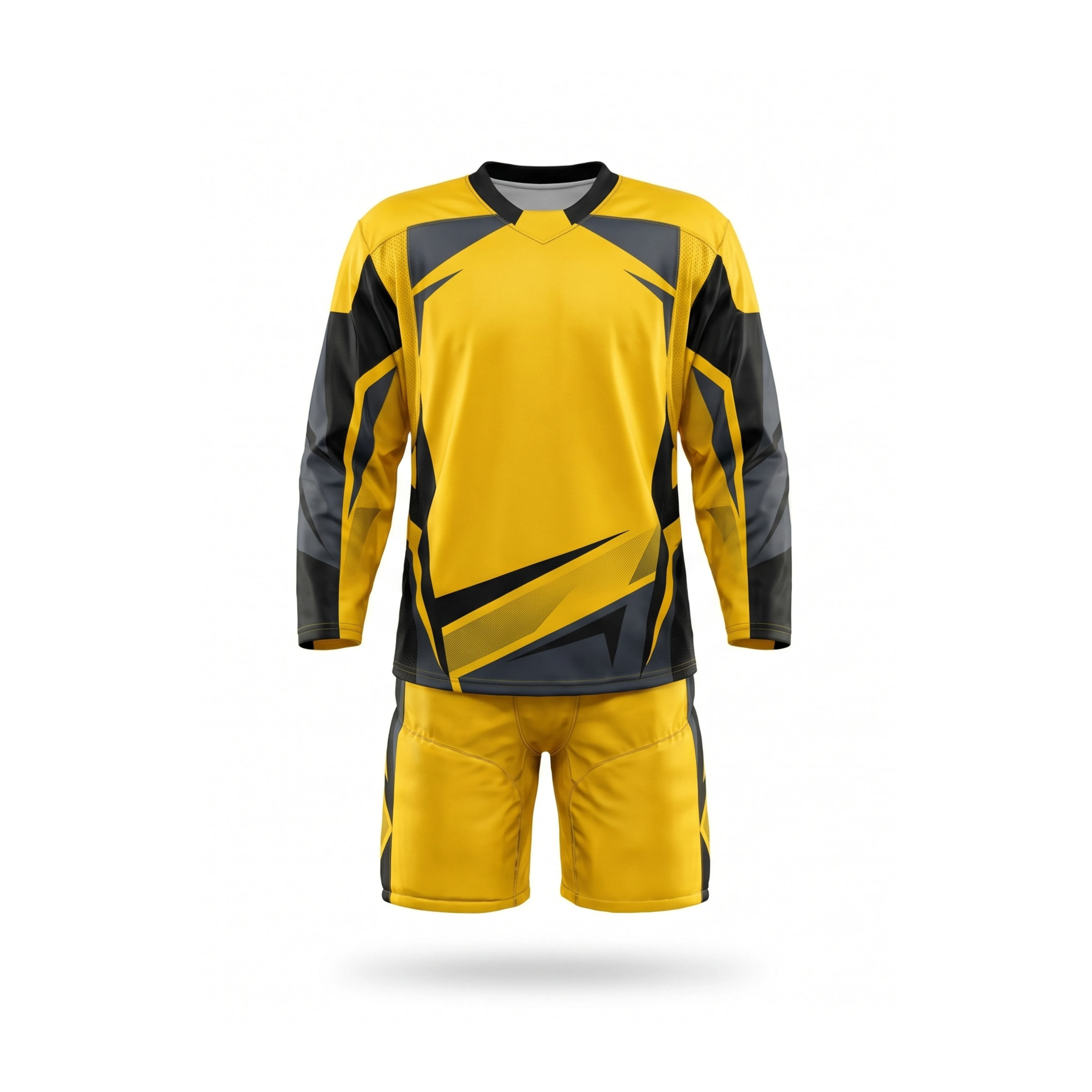 Yellow & Black Ice Hockey Jersey & Shorts Set with Gray Accents