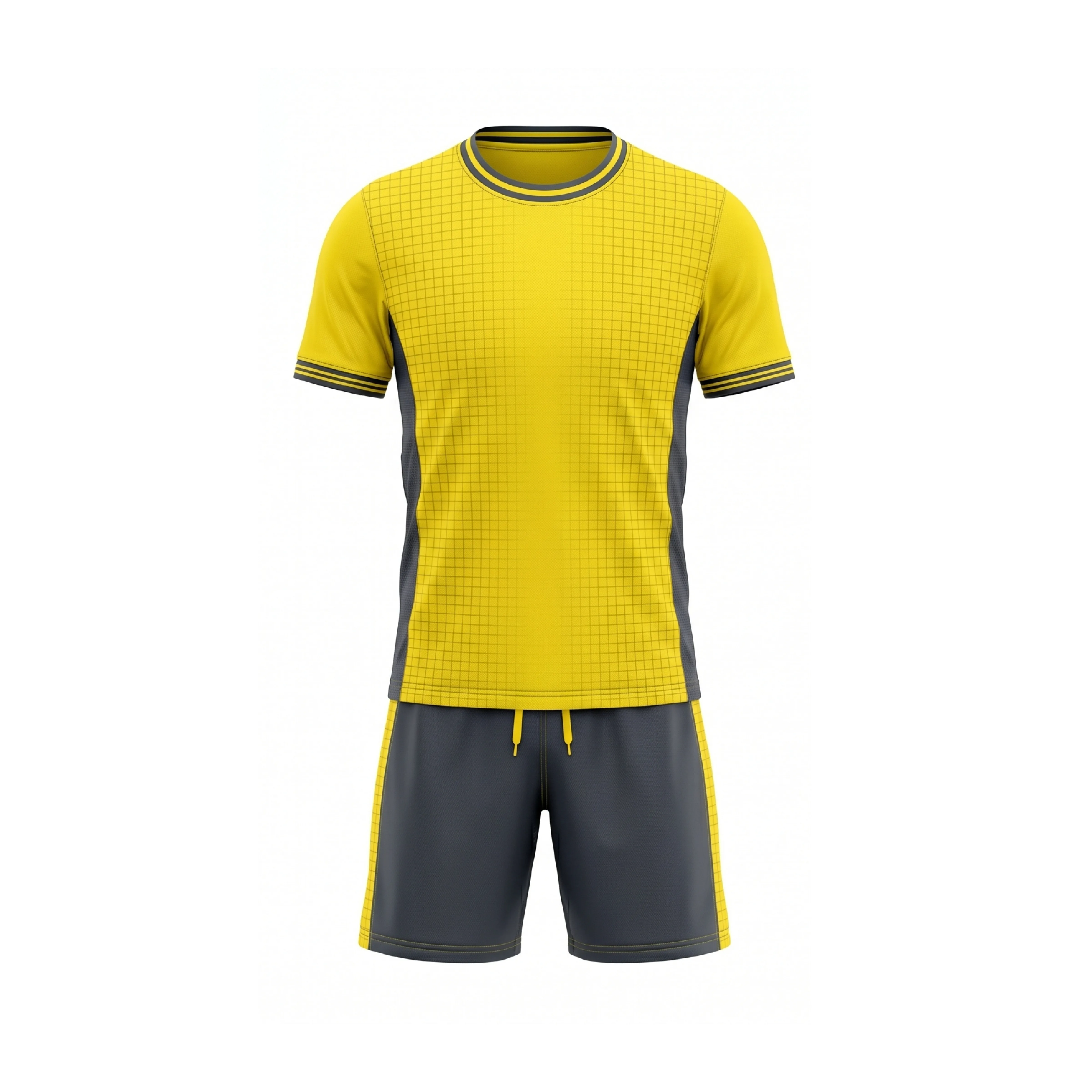Yellow & Dark Grey Grid Pattern Soccer Uniform Set