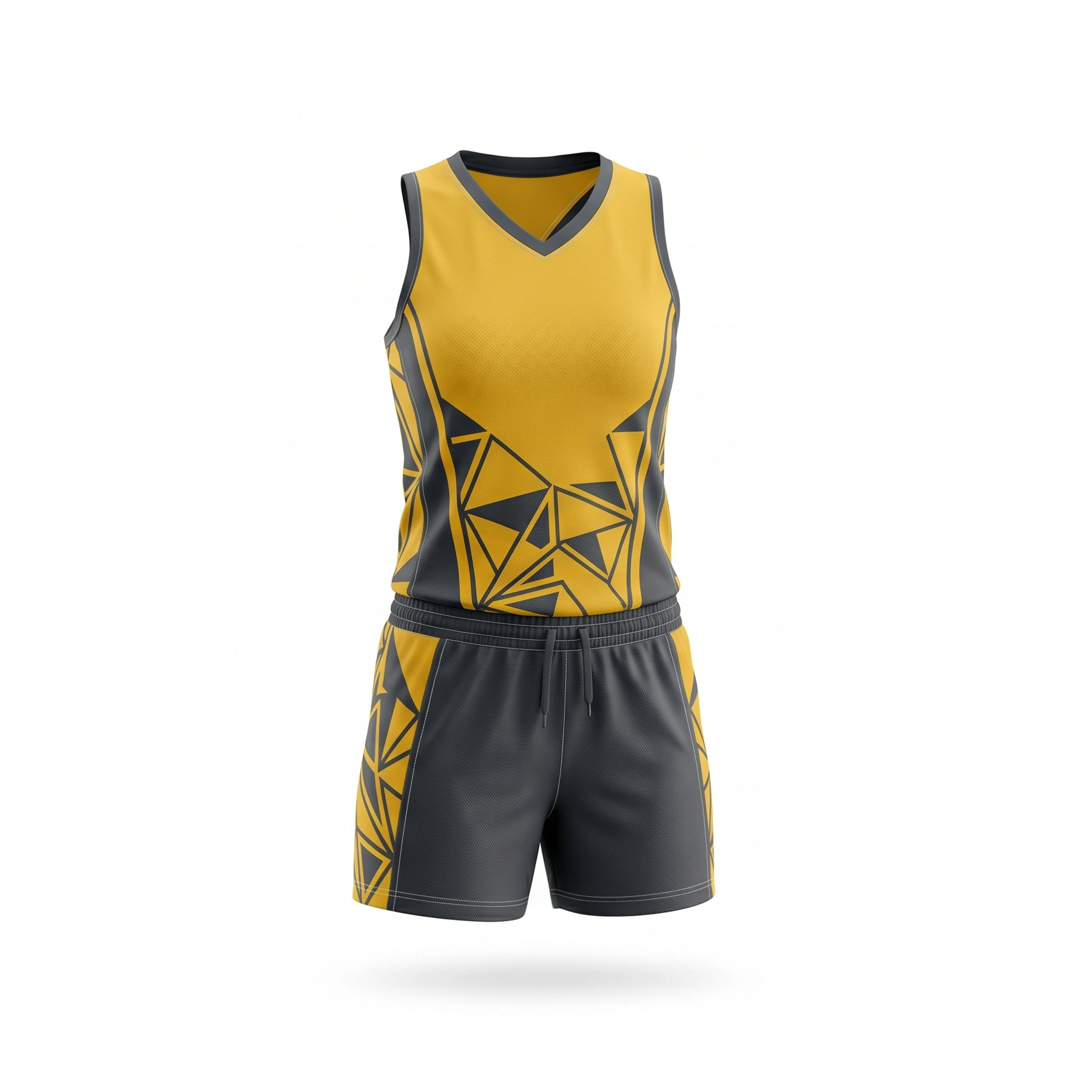 Yellow and Dark Grey Geometric Pattern Volleyball Uniform