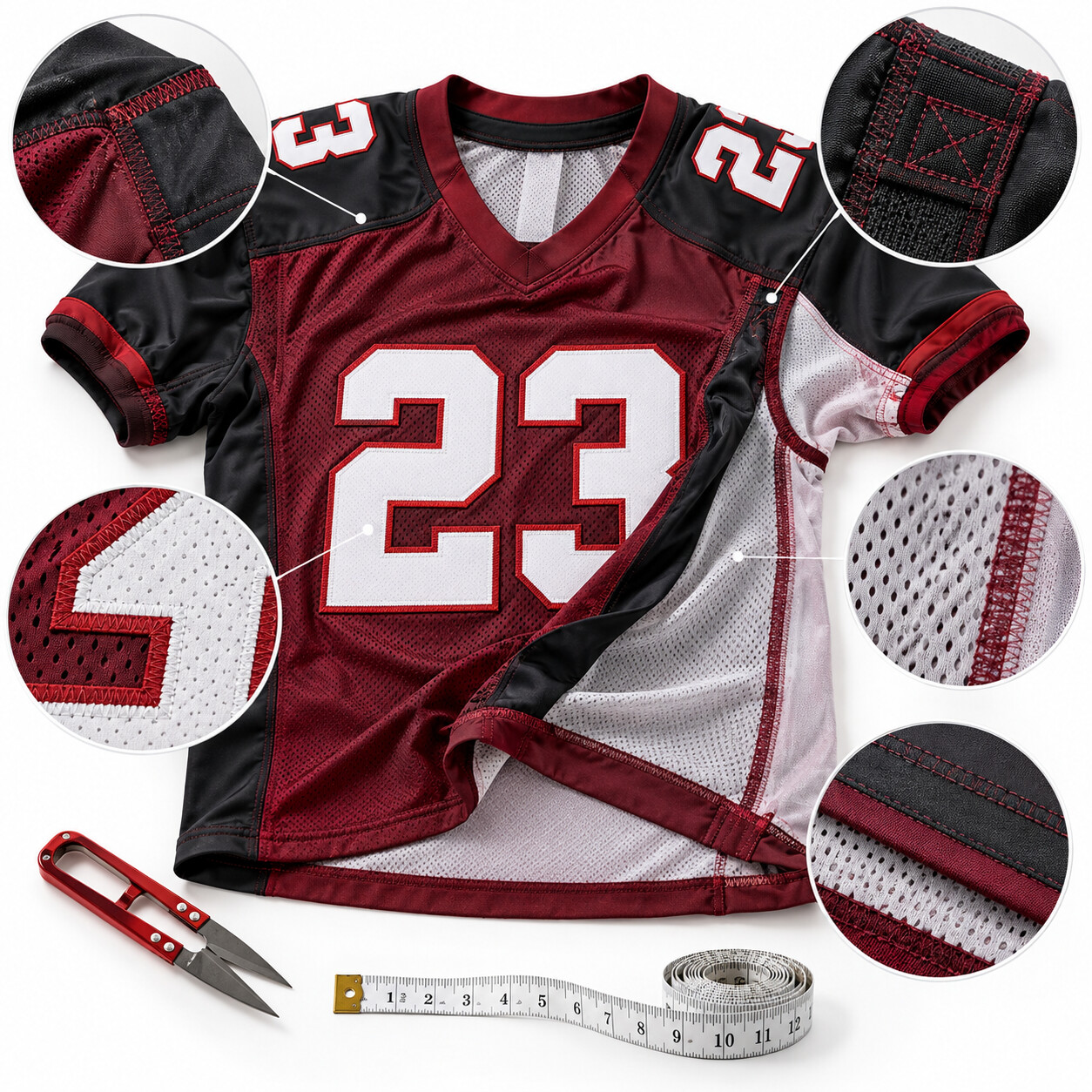 Football jersey seam and construction quality inspection