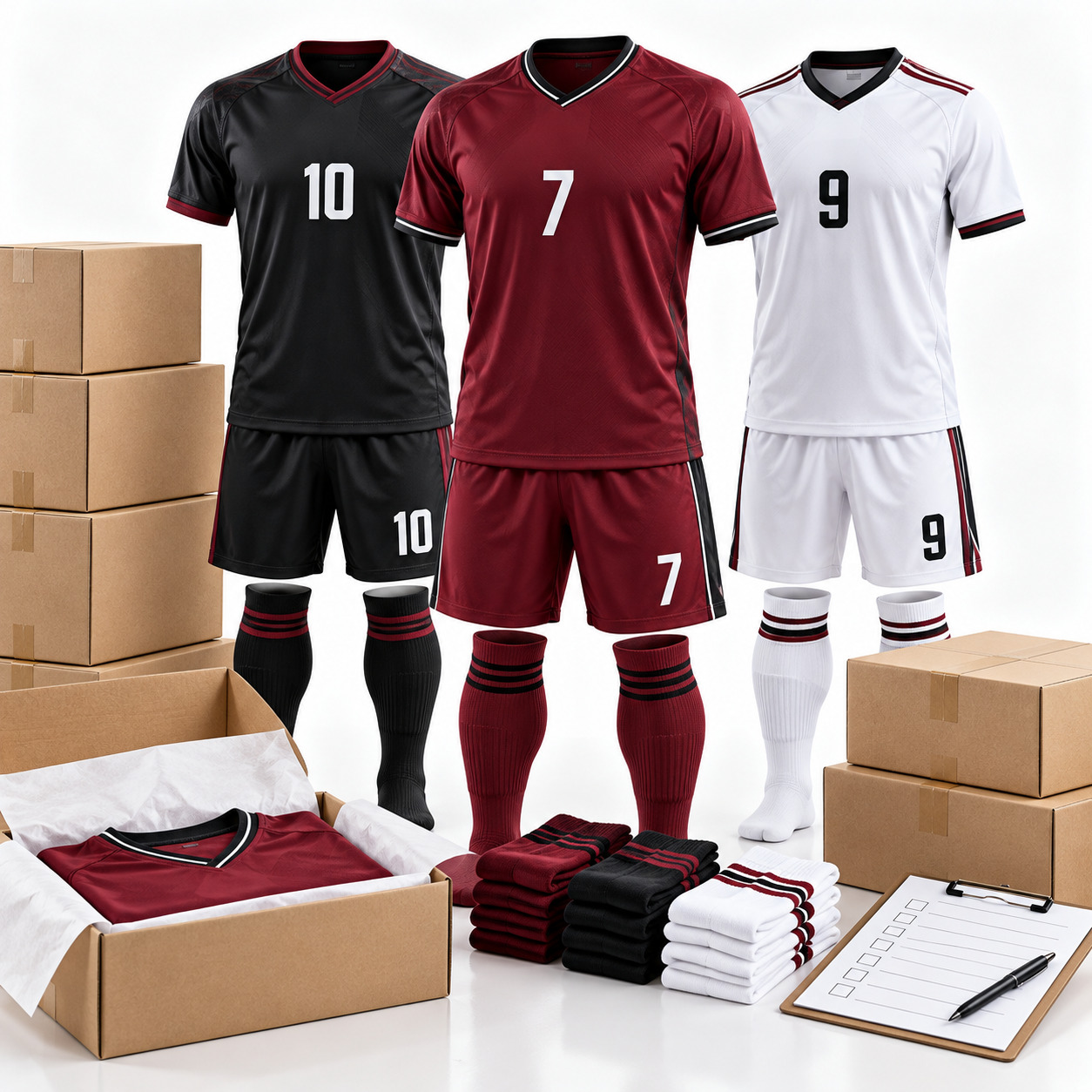 Custom team kit production packing and shipping process