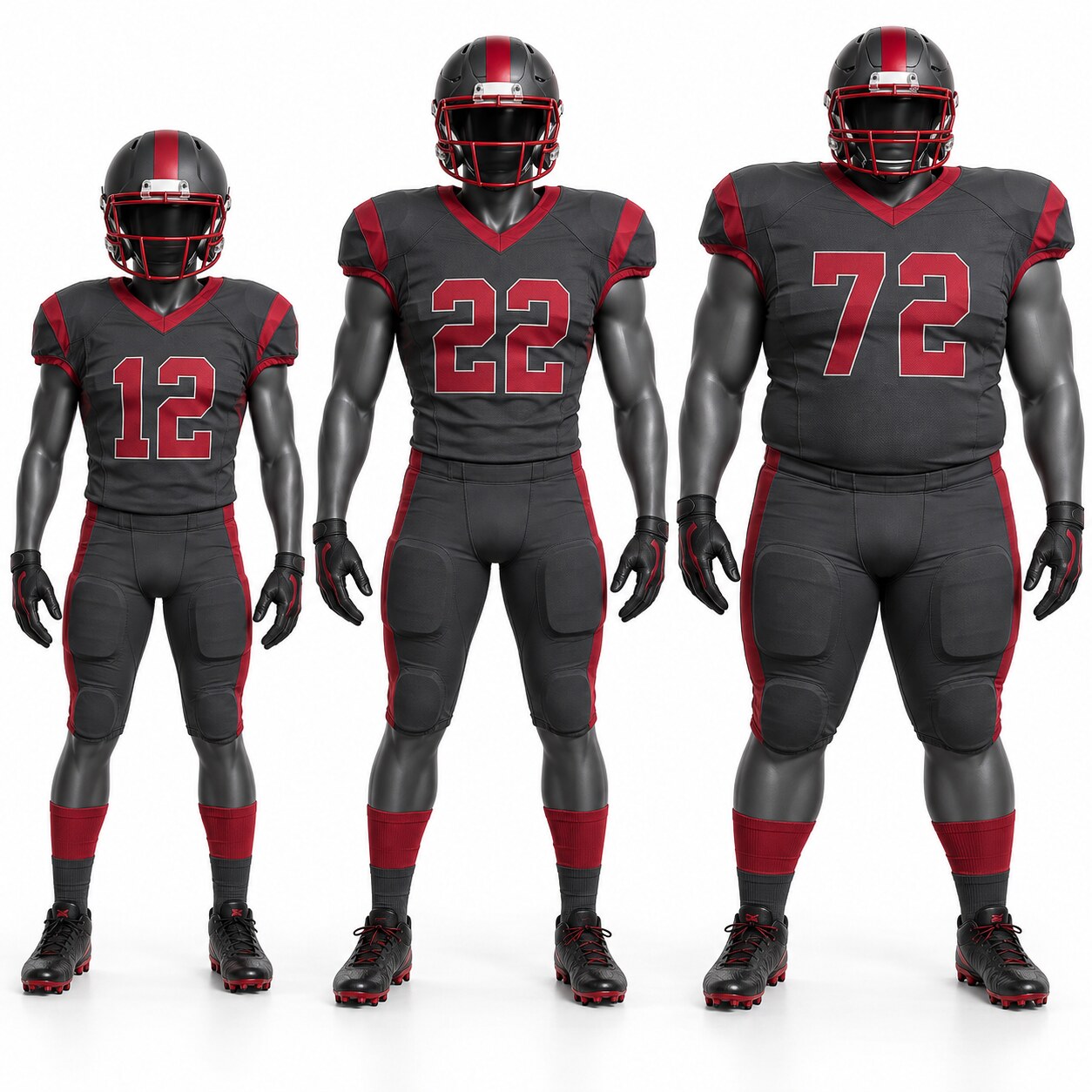 Youth skill position and lineman American football uniform sizing cuts